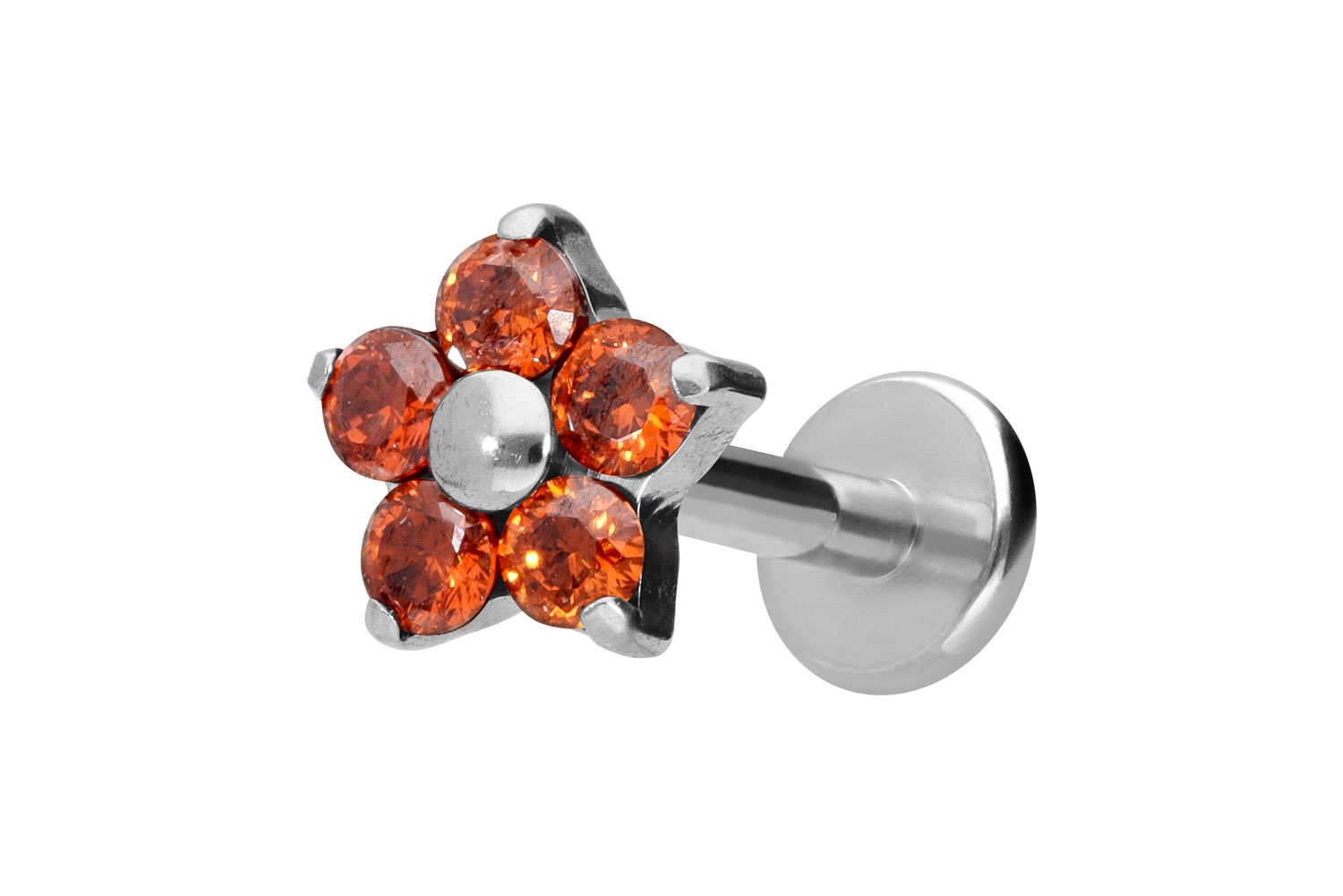 Titan Labret Piercing mit Innengewinde KRISTALLBLUME
